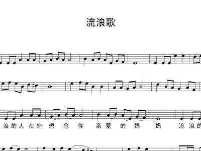 流浪歌 钢琴谱,歌谱,吉他谱 和弦谱,简谱,五线谱